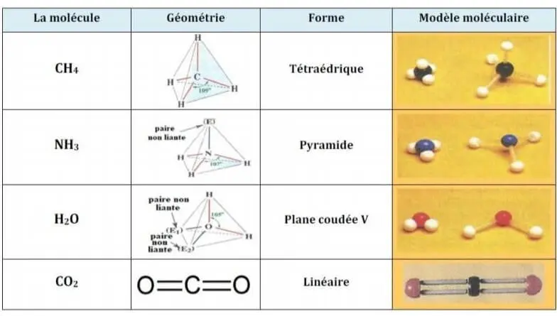 La géométrie de quelques molécules- Cours et exercices corrigés