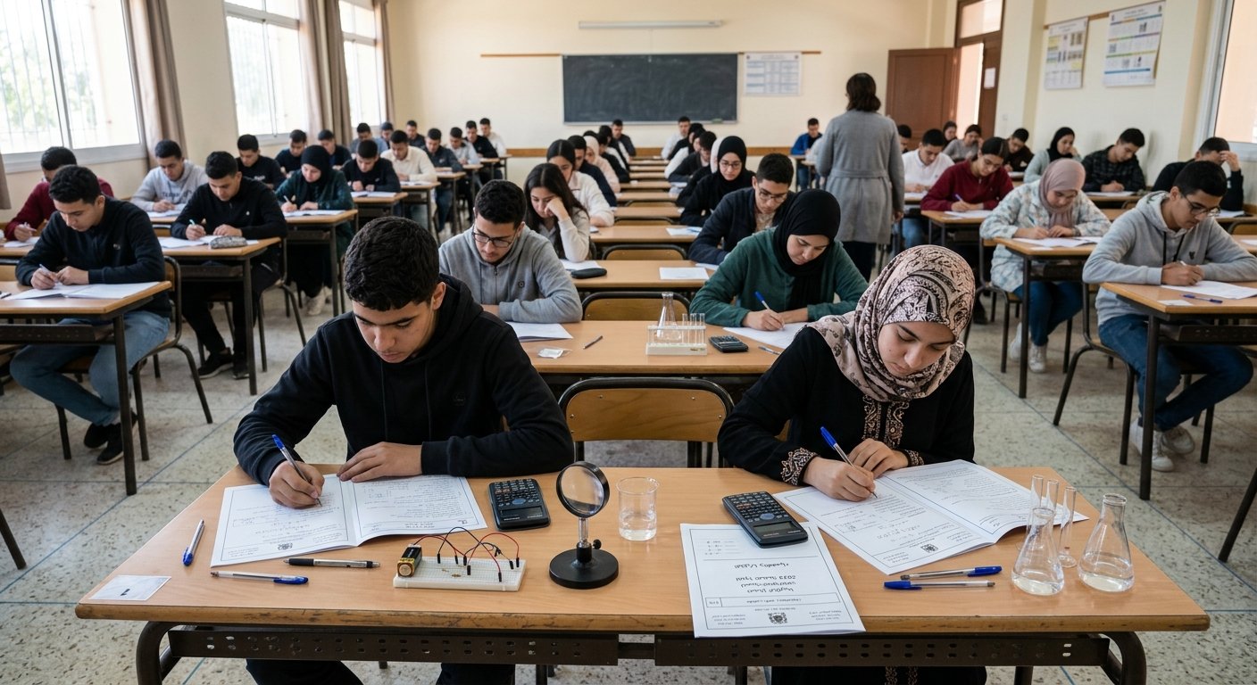Examen national Physique-Chimie 2024 SM en salle d'examen (illustration originale)