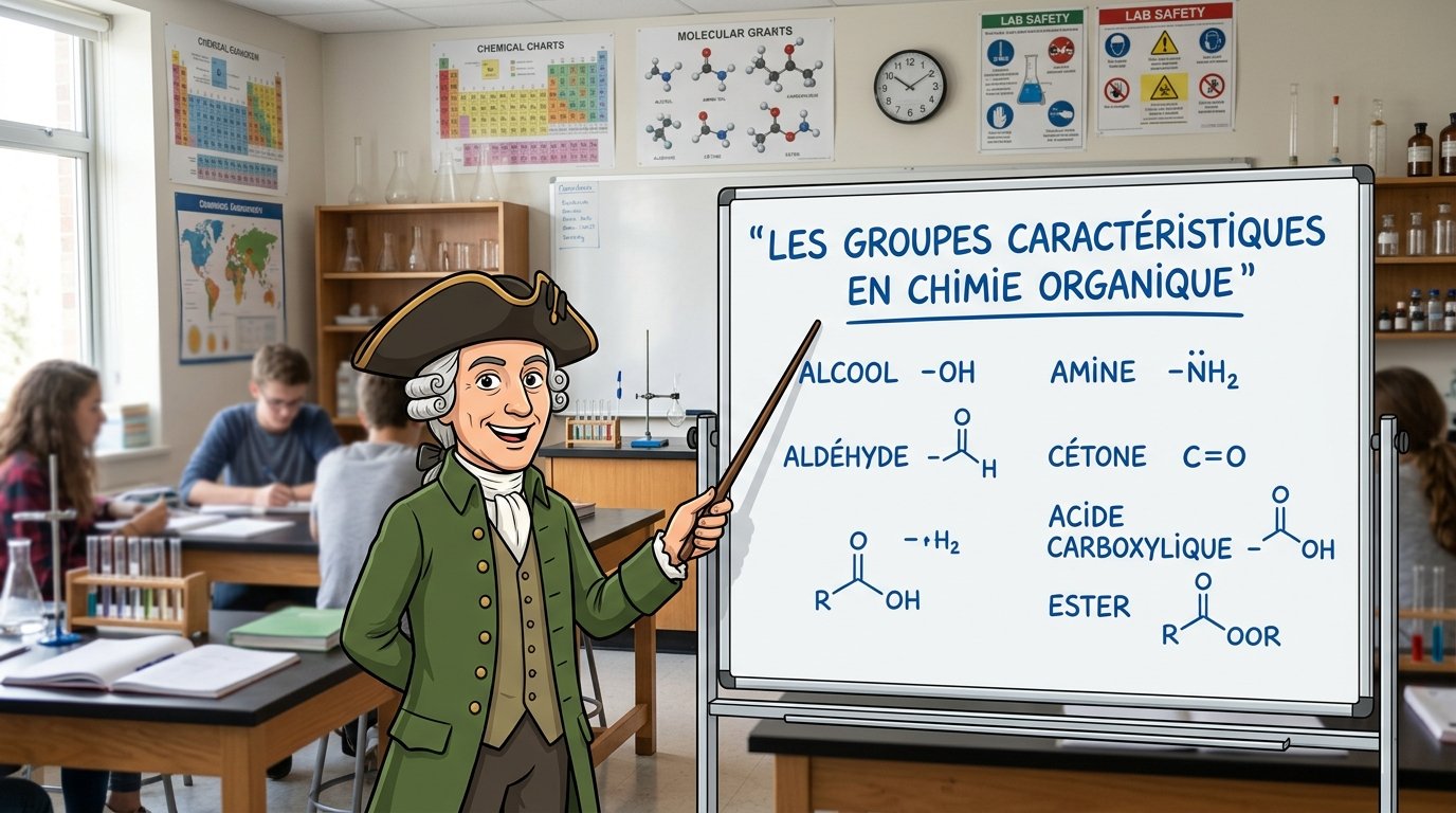Apprendre les groupes caractéristiques en chimie organique en 1ère Bac