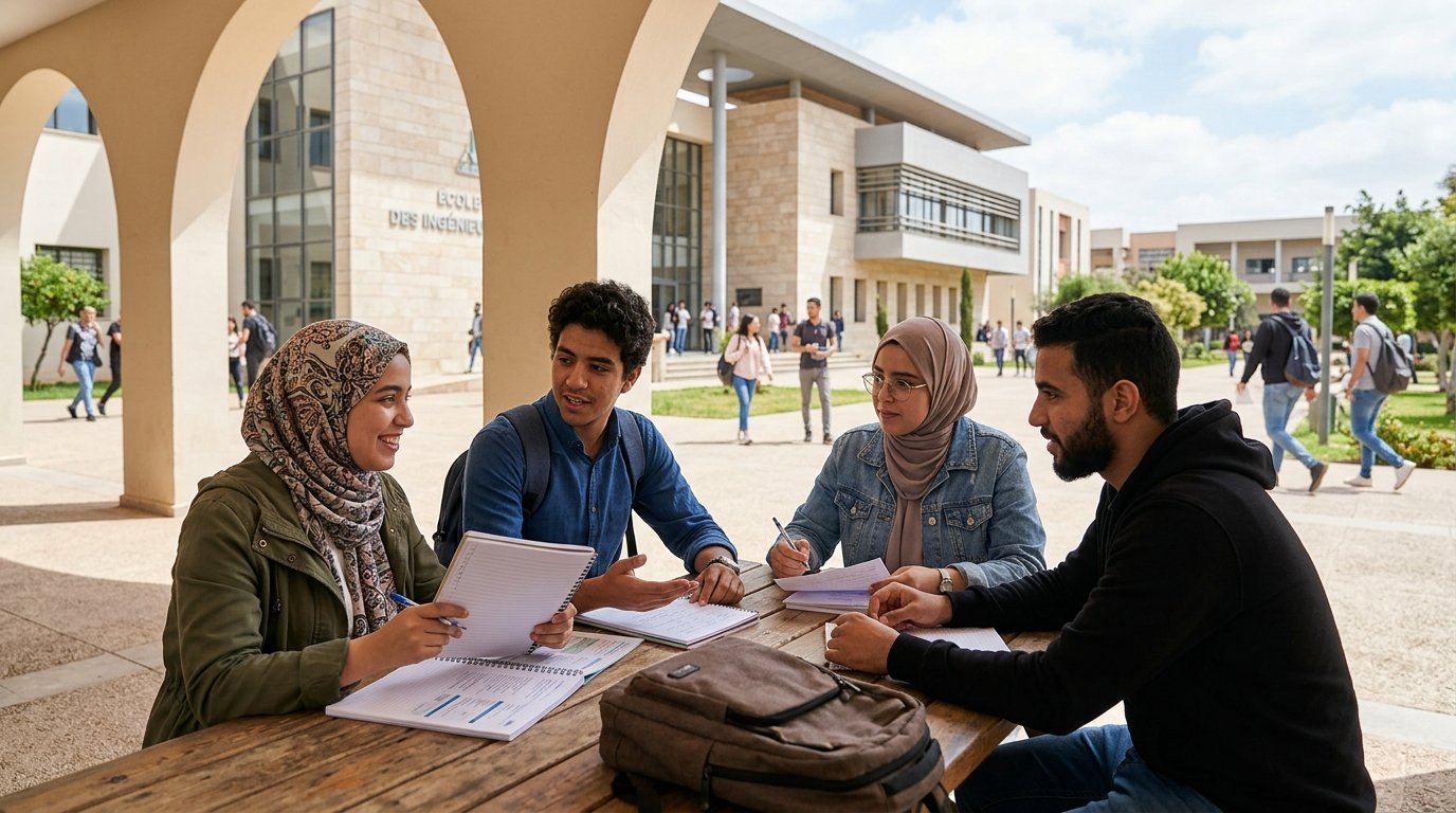 مدرسة المهندسين أبو القسيس في المغرب - طلبة داخل فضاء جامعي متعدد التخصصات