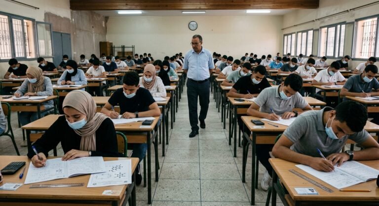 Examen National Physique-Chimie 2024 (2bac sciences physique et 2bac pc) - scène réaliste de salle d'examen
