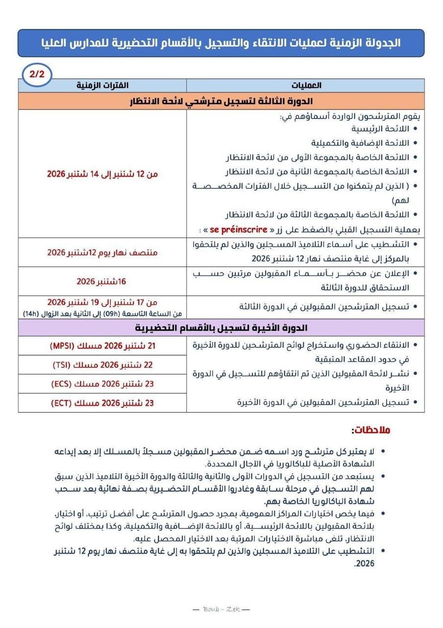 مذكرة الأقسام التحضيرية CPGE 2026 - الصفحة 2