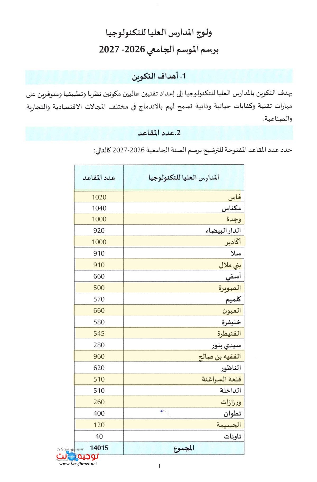 صفحة 2 من المنشور الرسمي لمباراة EST 2026-2027